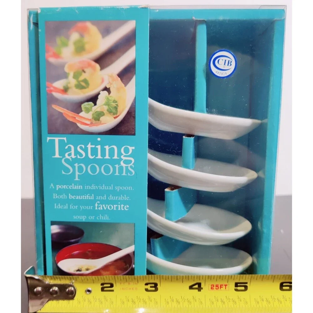 Over and Back Porcelain TASTING SPOONS 4PCS, Flat Bottom Spoons NEW